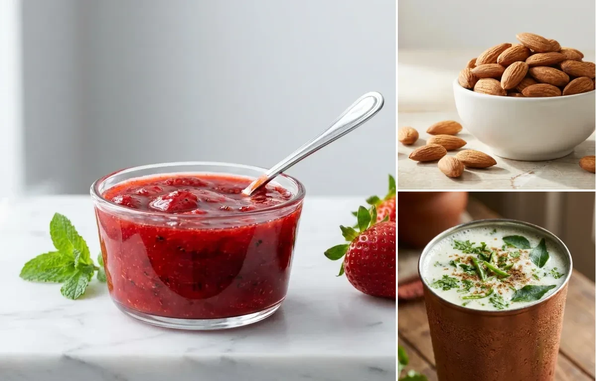 Strawberries with Handful of Almonds with Chaas