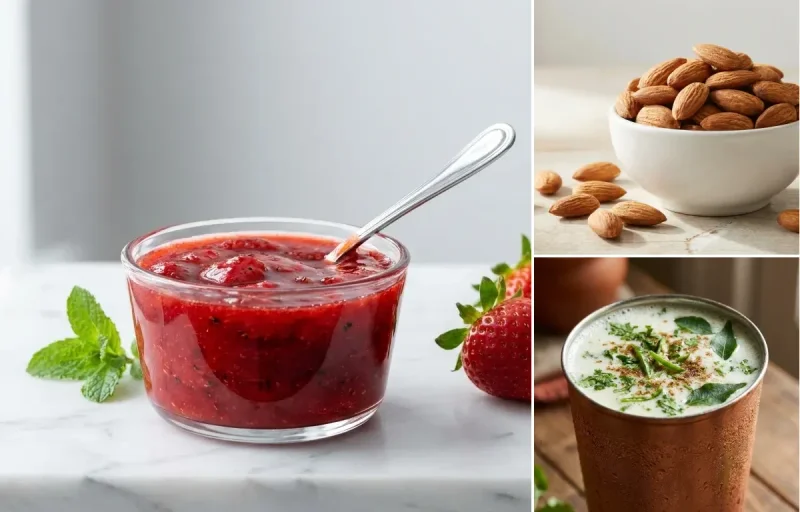 Strawberries with Handful of Almonds with Chaas