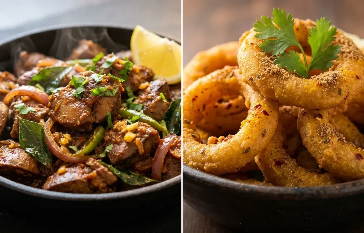Fried Chicken Liver with Indian Onion Rings