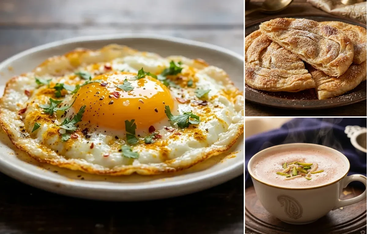 Fried Egg with Bakarkhani and Noon Chai