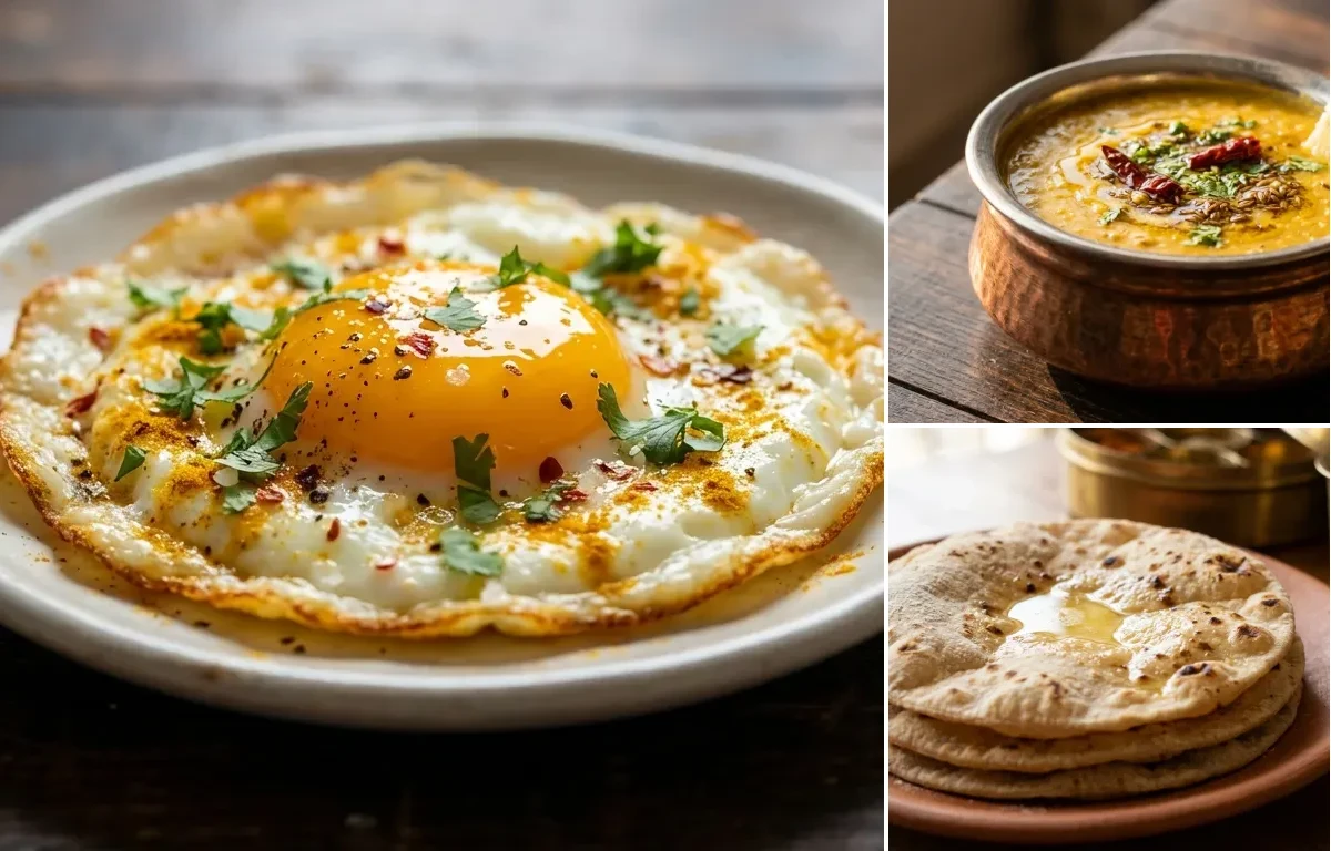 Fried Egg with Dal Fry and Roti