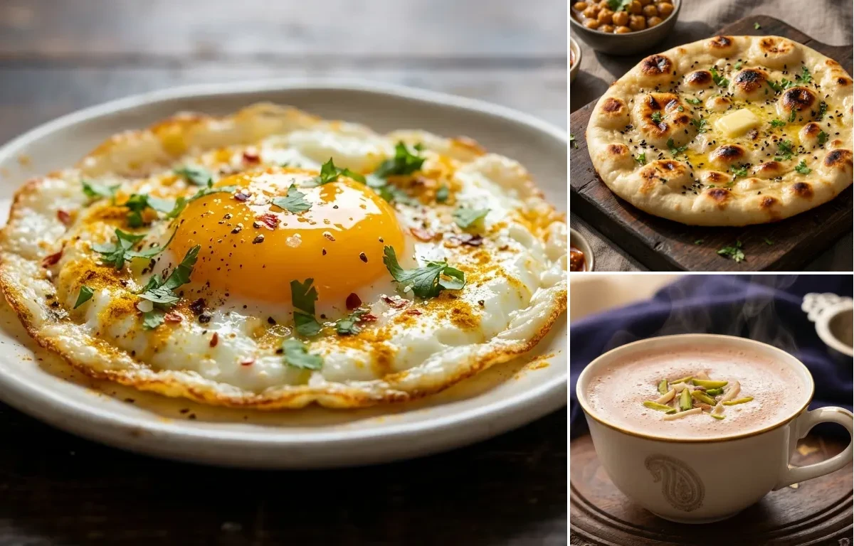 Fried Egg with Kulcha and Noon Chai