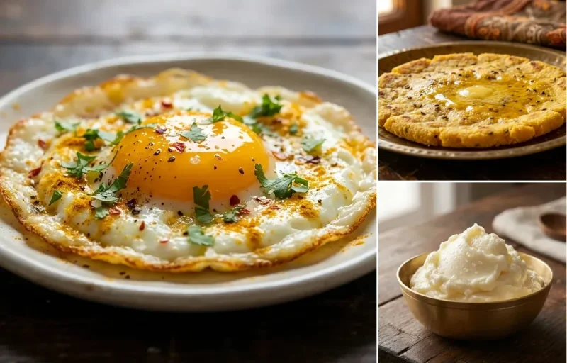 Fried Egg with Makki ki Roti and White Butter