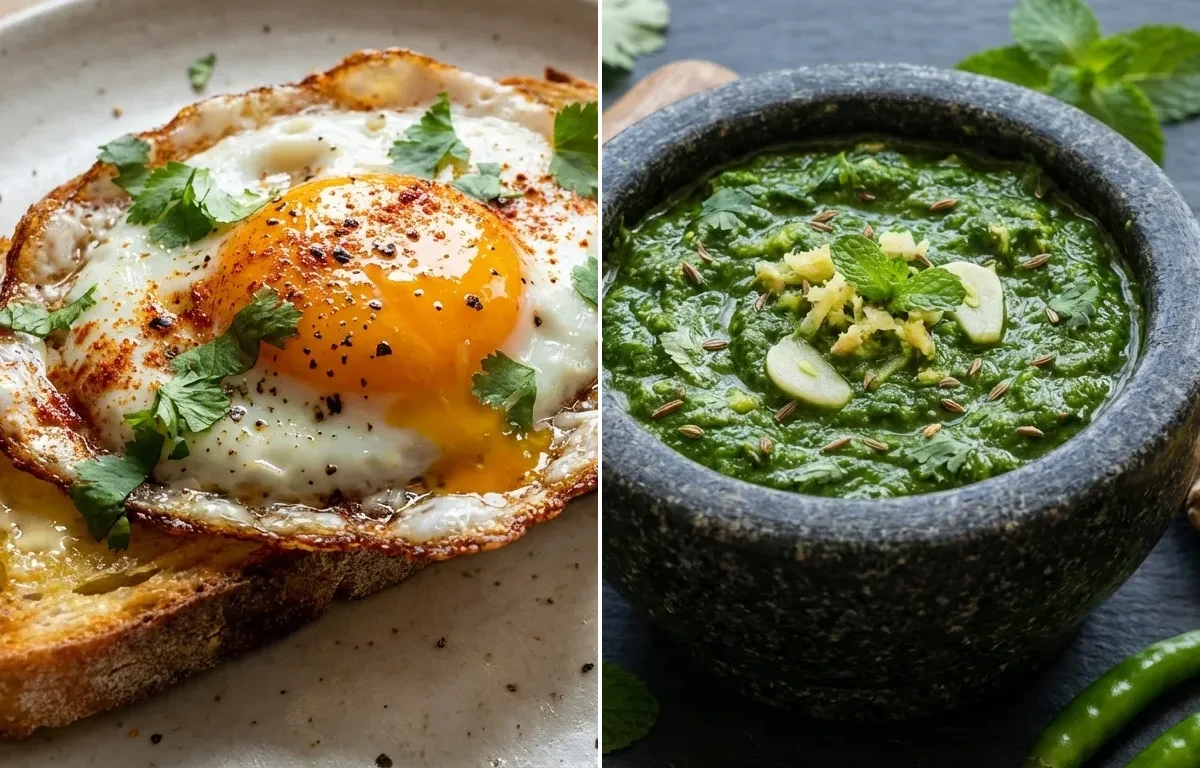 Fried Egg on Toast with Green Masala Paste
