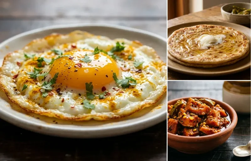 Fried Egg with Paratha and Mango Pickle