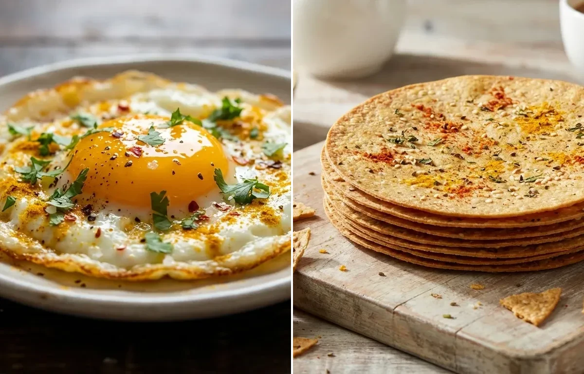 Fried Egg with Masala Khakhra