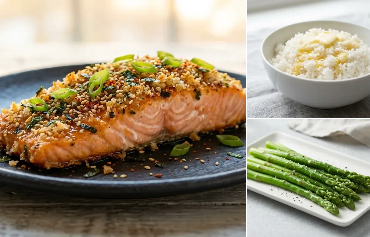 Furikake Salmon with Jasmine Rice and Steamed Asparagus