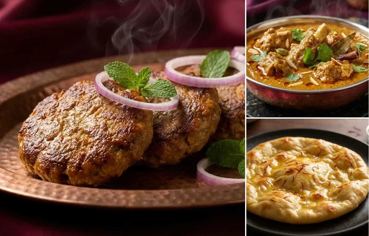 Galouti Kebab with Mutton Korma and Saffron Sheermal