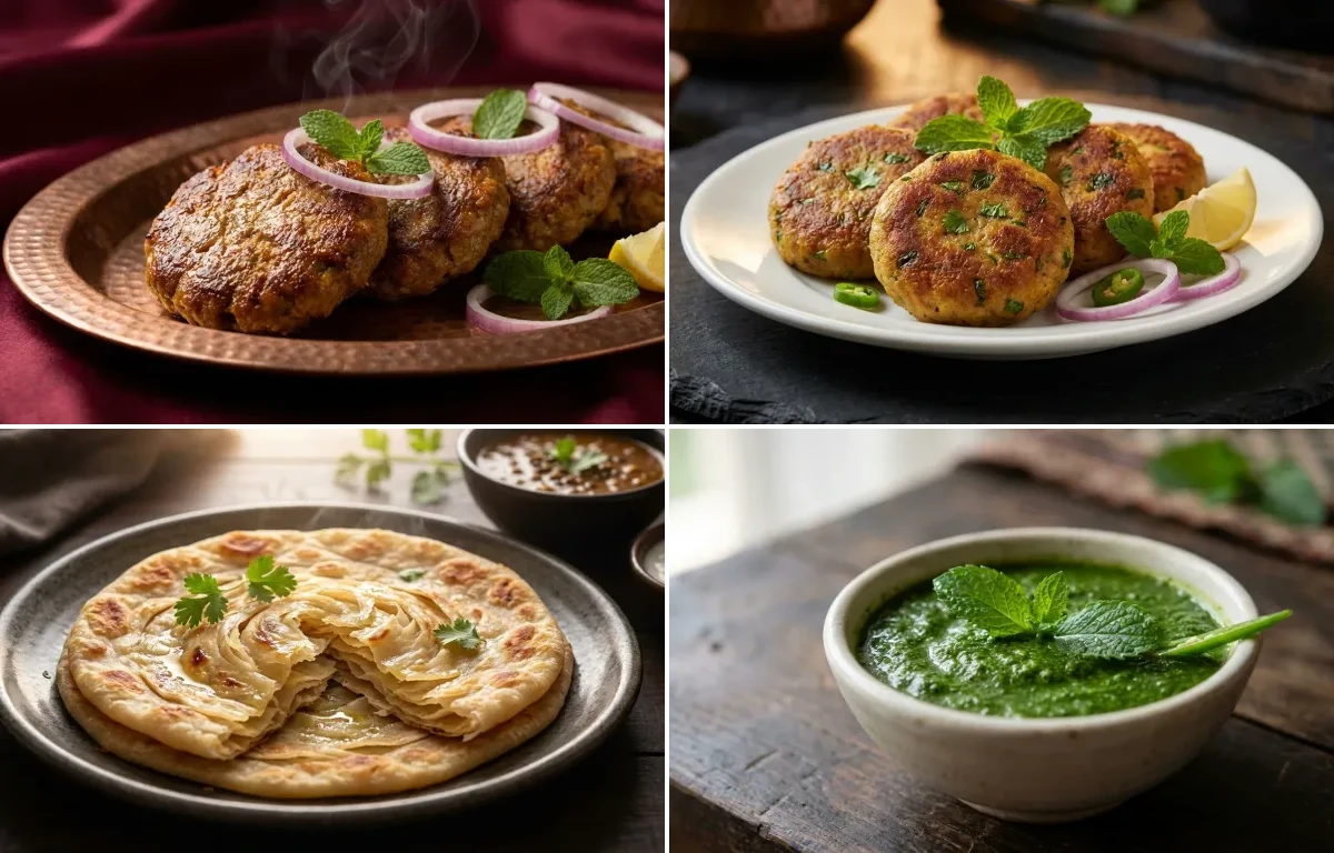 Galouti Kebab with Mutton Shami Kebab, Ulte Tawa Paratha and Mint Chutney