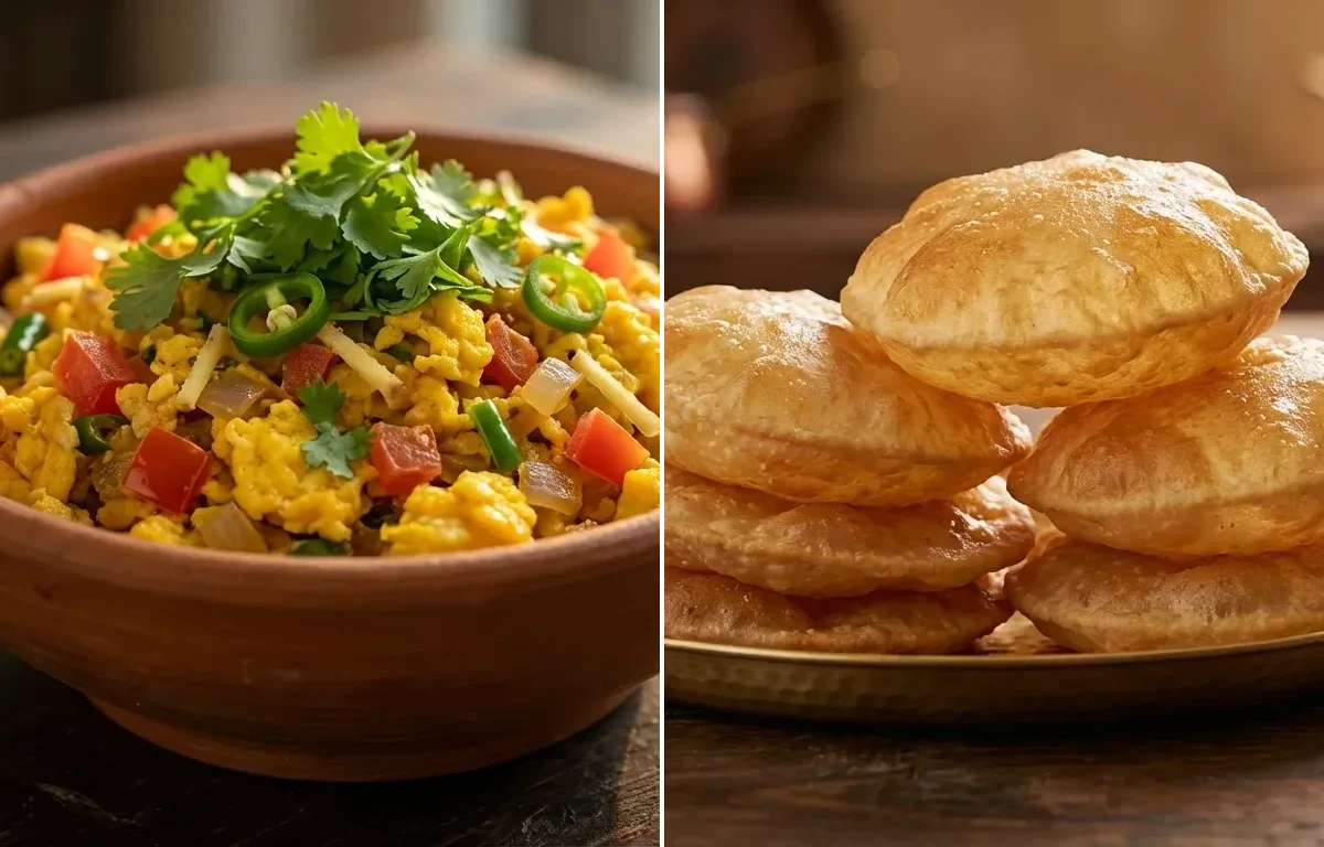 Garam Masala Scrambled Eggs with Puri