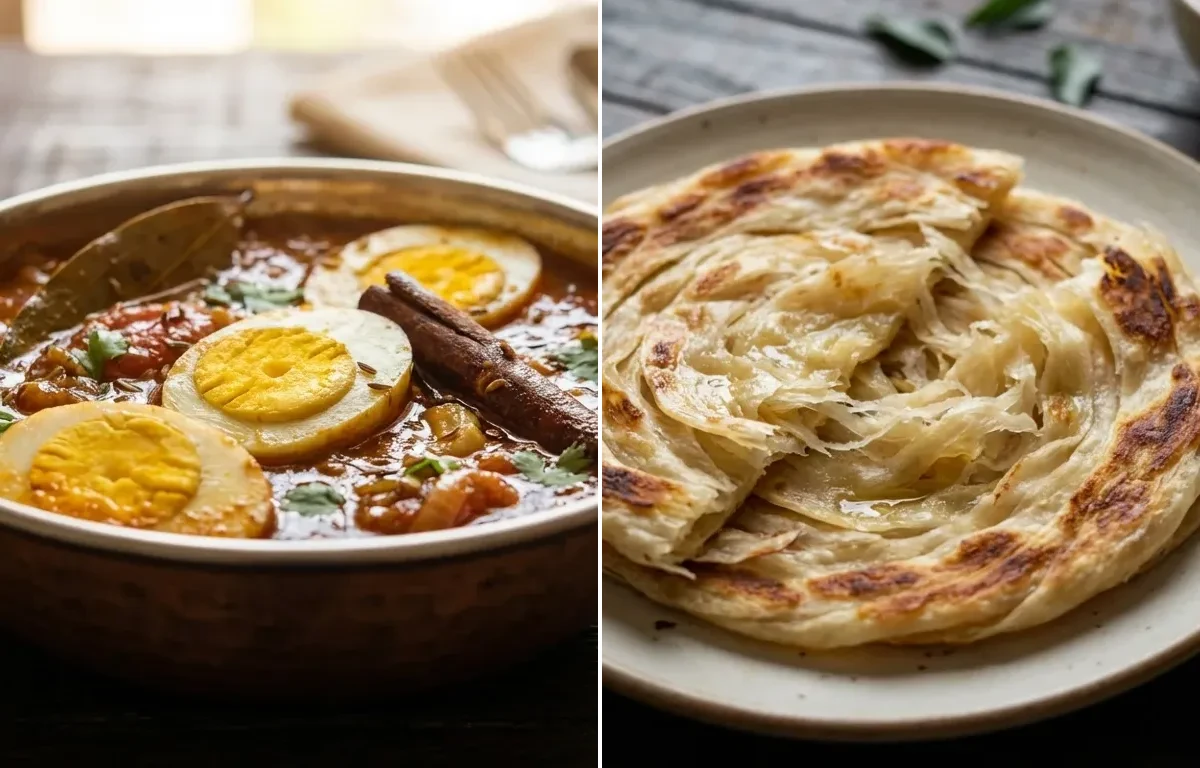 Garlic Egg Curry with Parotta