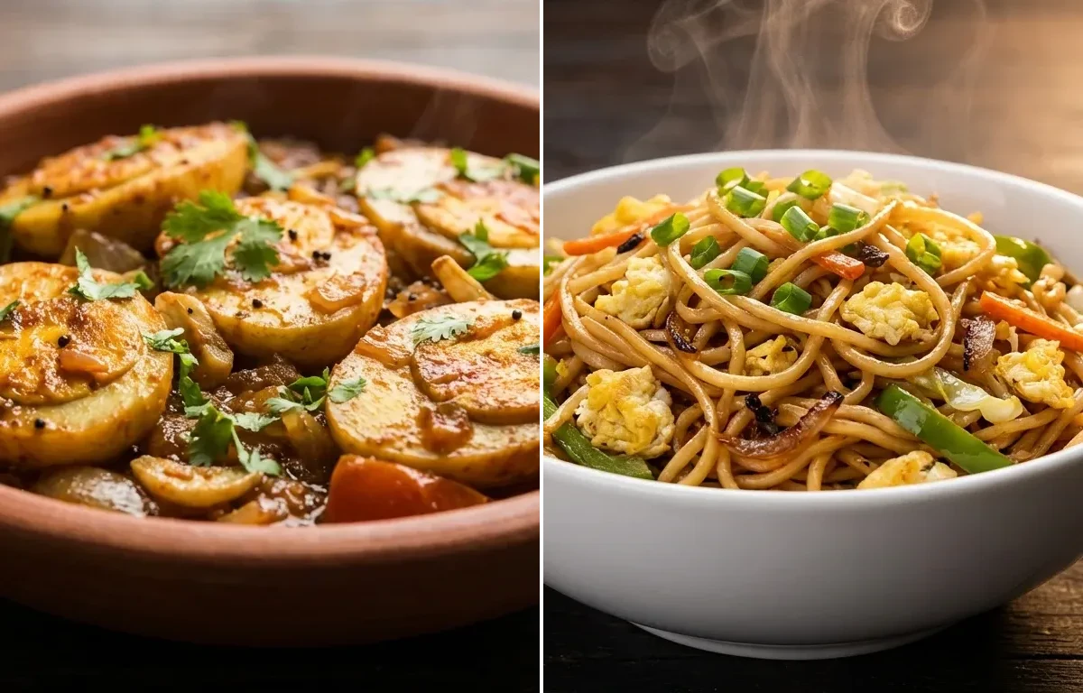 Garlic Egg Fry with Egg Hakka Noodles