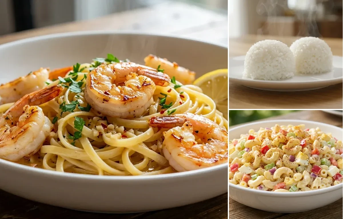 Garlic Shrimp Scampi with Two Scoops Rice and Macaroni Salad