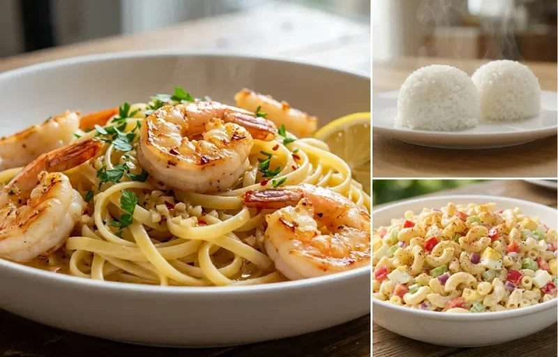 Garlic Shrimp Scampi with Two Scoops Rice and Macaroni Salad