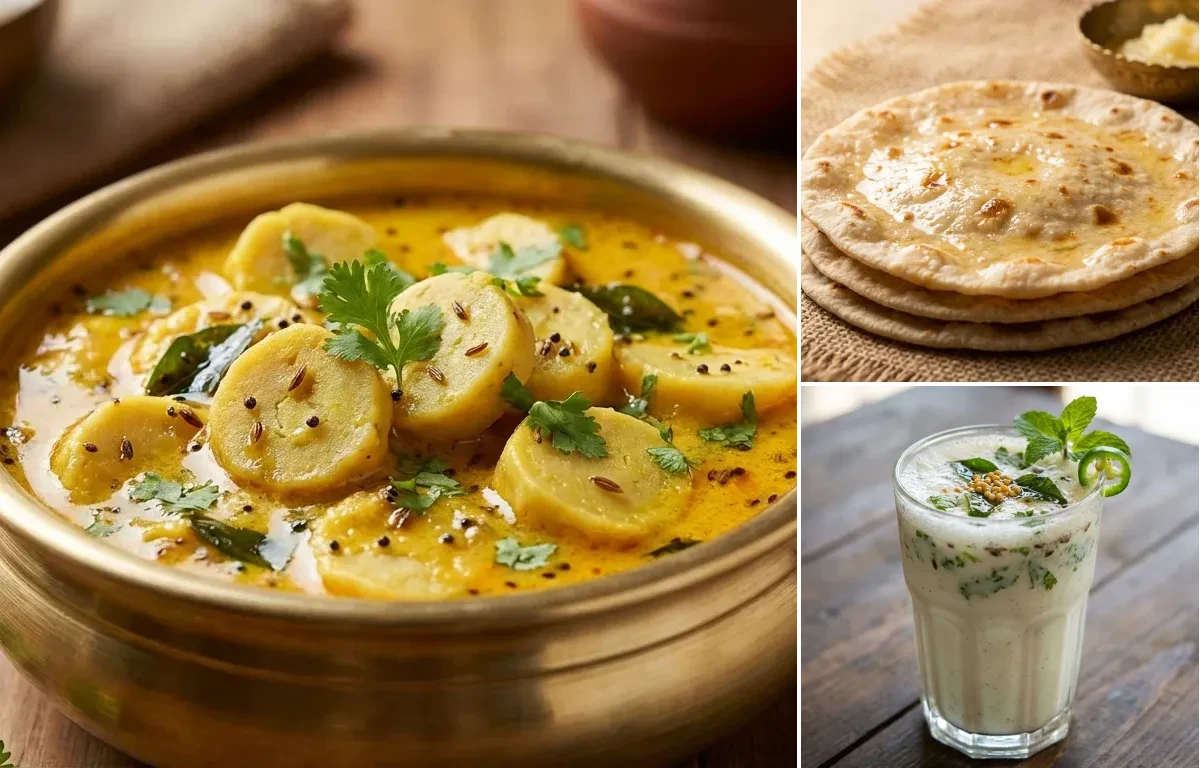 Gatta nu Shaak with Rotli and Masala Chaas