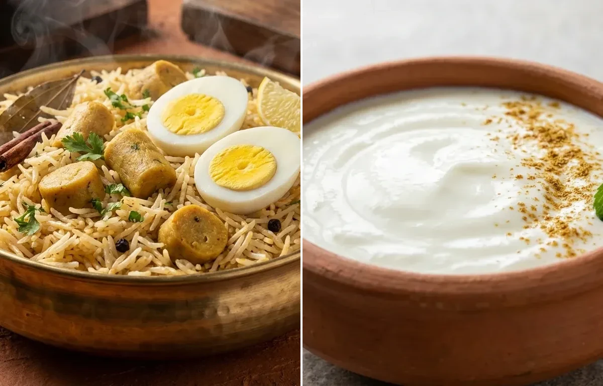Gatte ka Pulao with Egg with Dahi