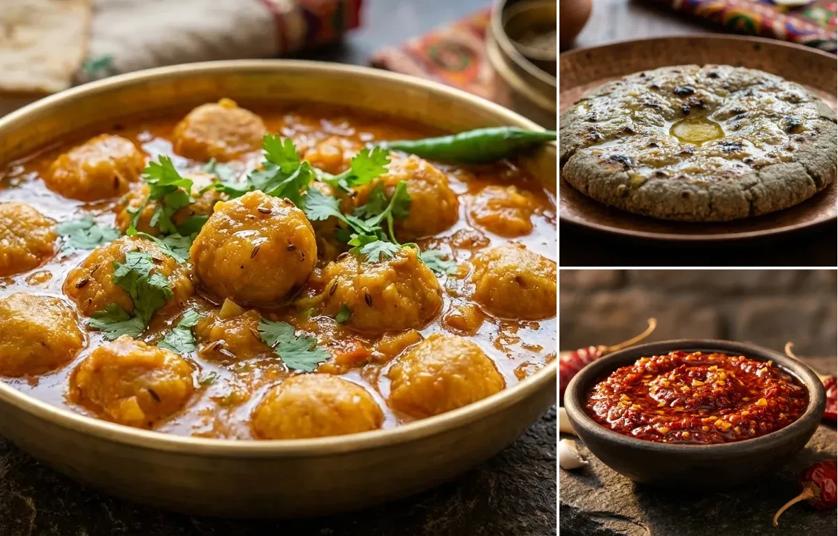 Gatte ki Sabzi with Bajra Roti and Lehsun Chutney
