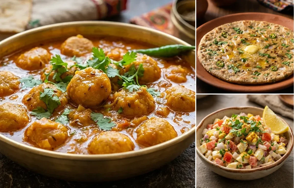 Gatte ki Sabzi with Bejar ki Roti and Indian Egg Salad