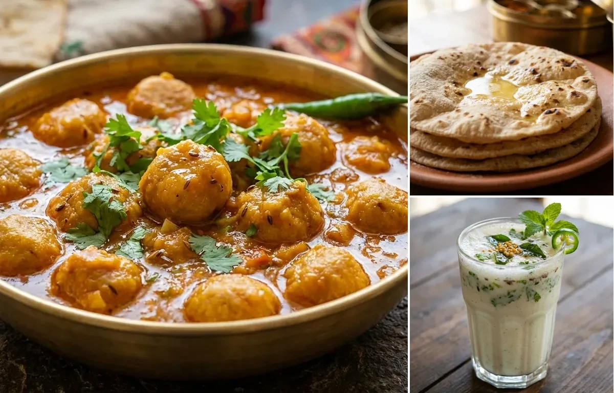 Gatte ki Sabzi with Roti and Masala Chaas