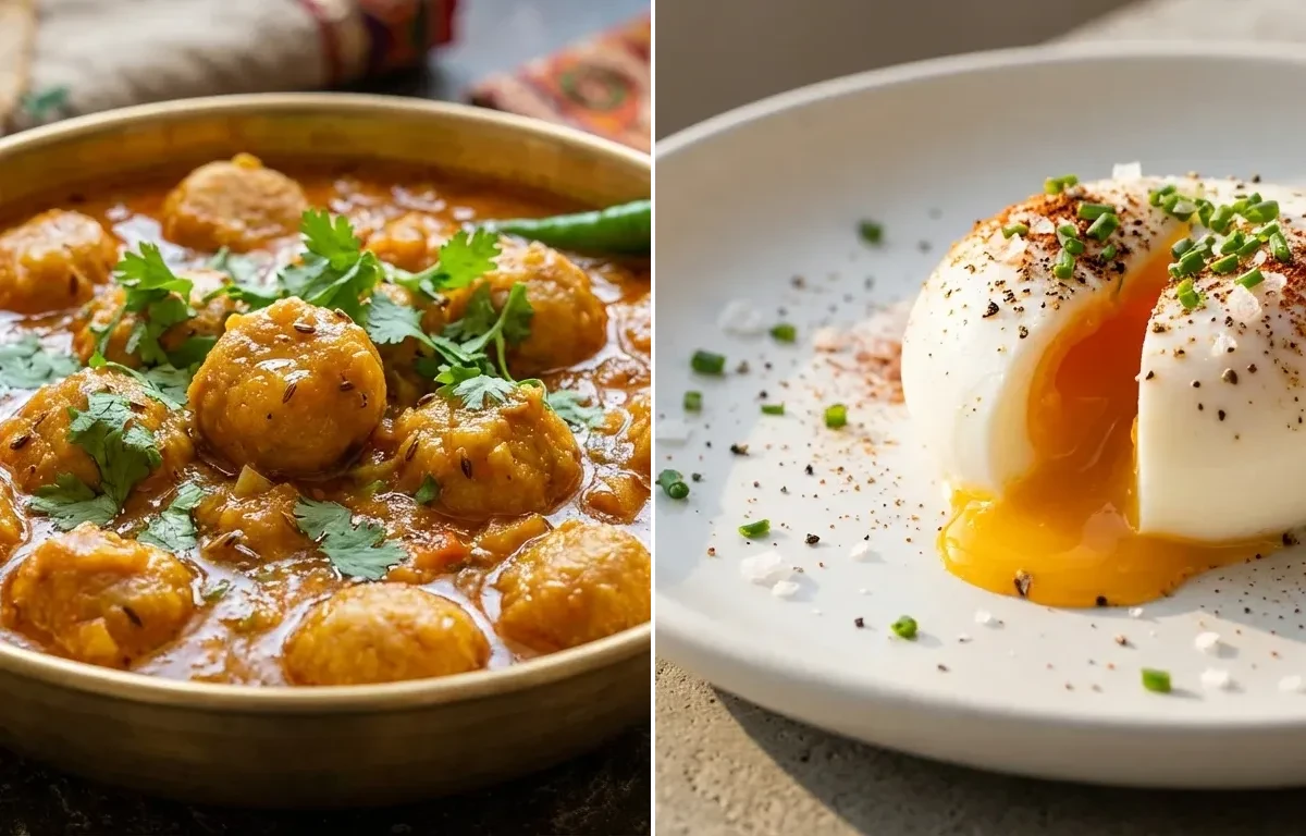Gatte ki Sabzi with Poached Egg