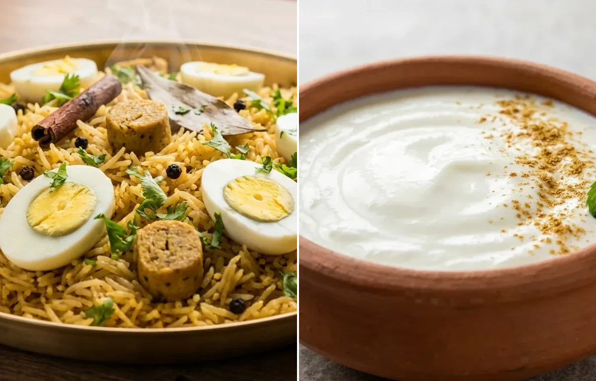 Gatte Pulao with Egg with Dahi