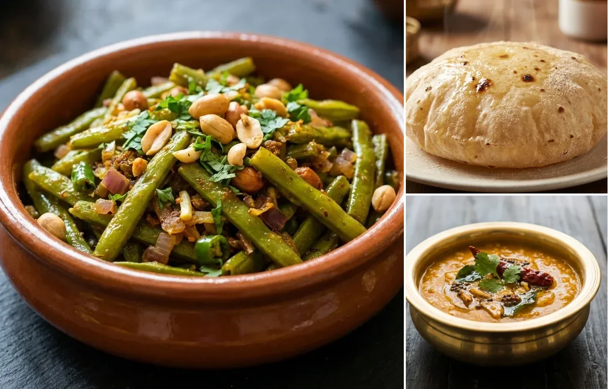 Gavar Phalli Sabzi with Phulka and Khatti Dal