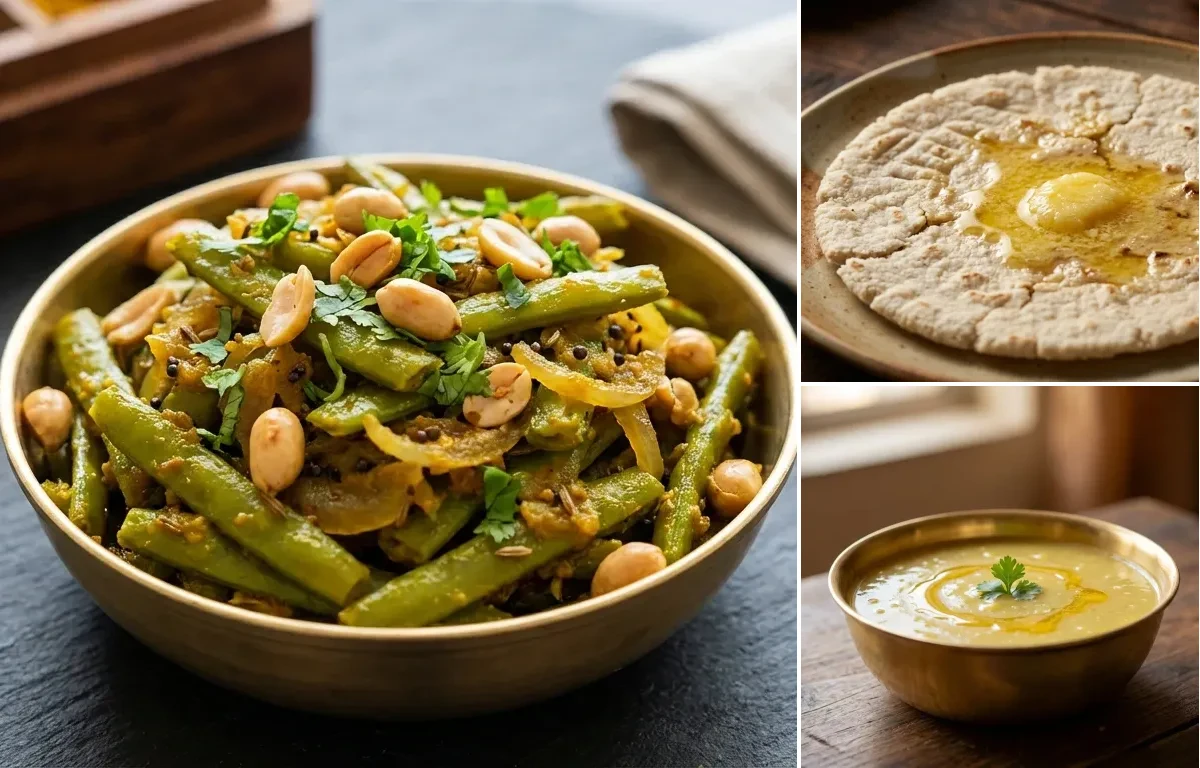 Gavarichi Bhaji with Jowar Bhakri and Varan