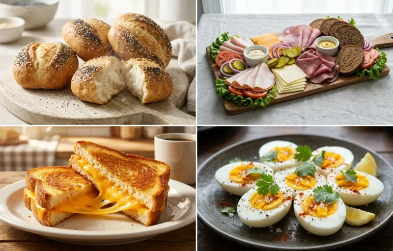 German Brotchen with Cold Cut Platter, Grilled Cheese and Boiled Egg