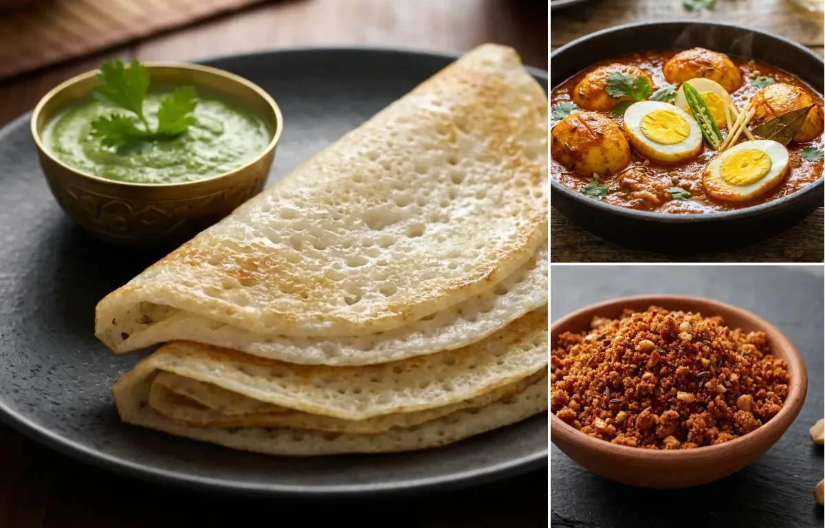 Ghavan with Egg Masala Curry and Shengdana Chutney