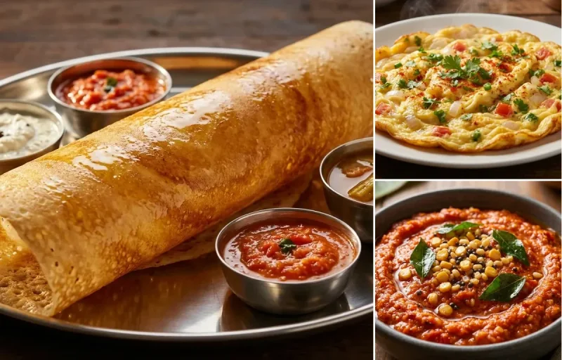 Ghee Roast Dosa with Masala Omelette and Kaara Chutney