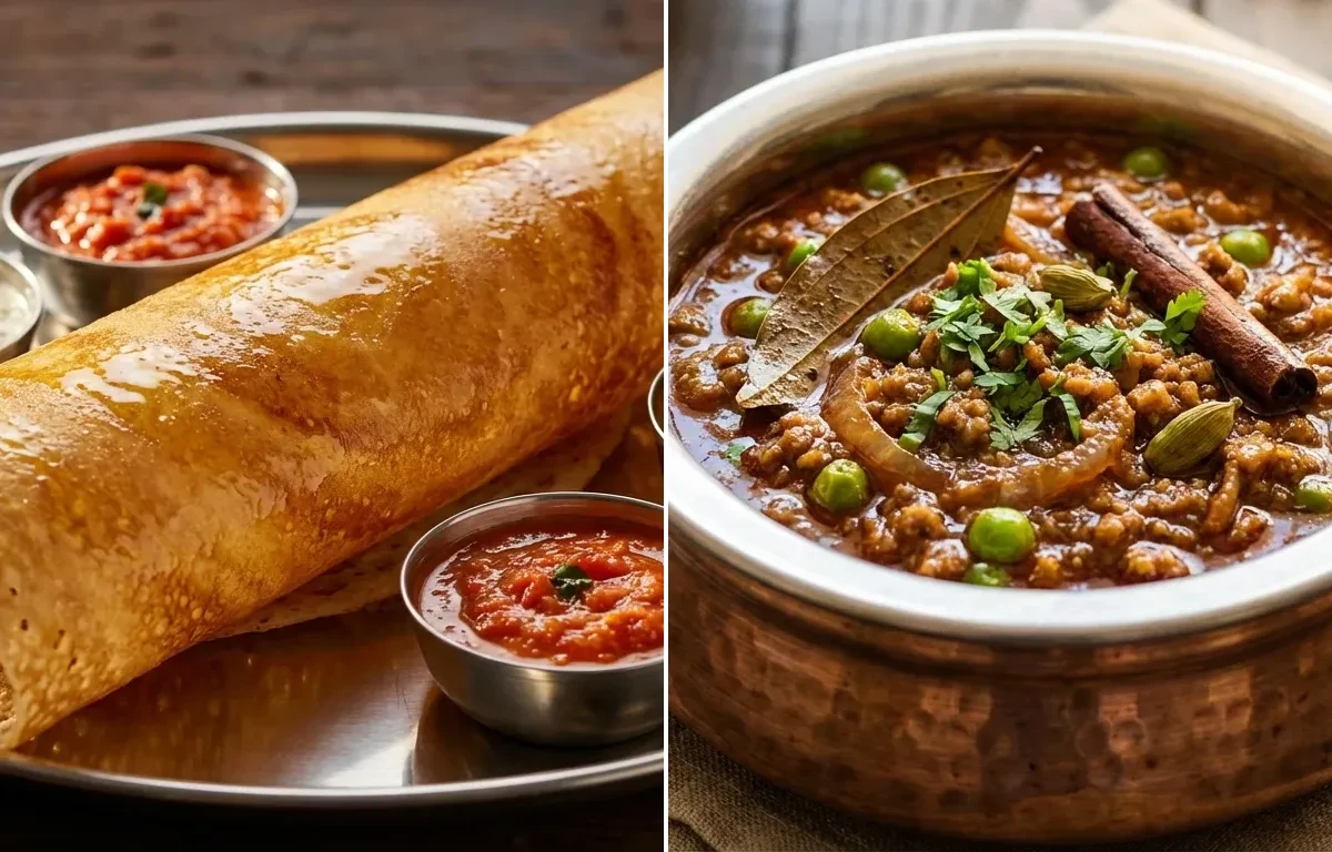 Ghee Roast Dosa with Mutton Keema Masala