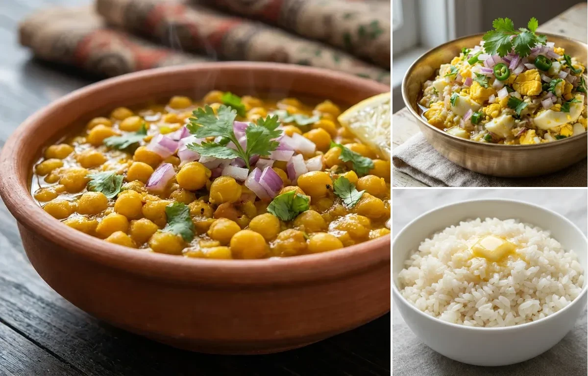 Ghugni with Dim Seddho and Shada Bhaat
