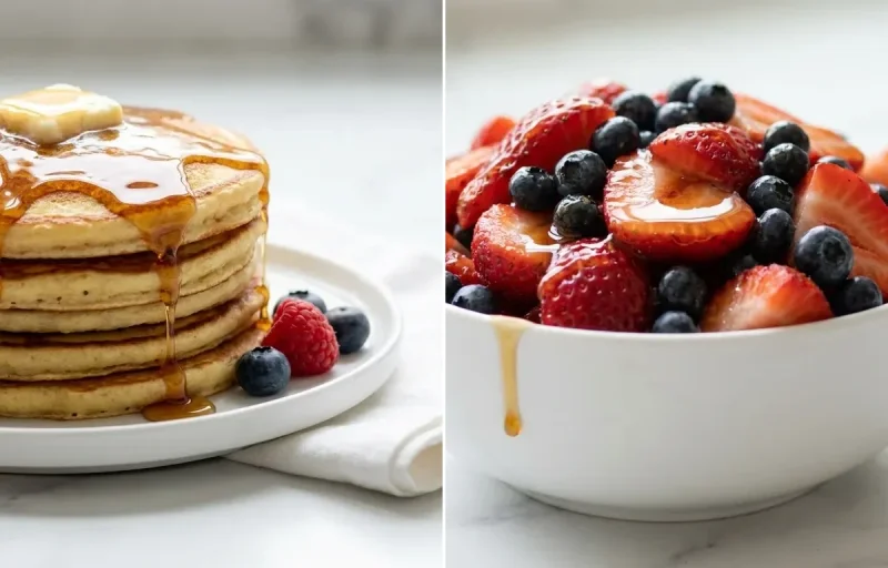 Gluten-Free Pancakes with Maple Syrup and Fresh Berries