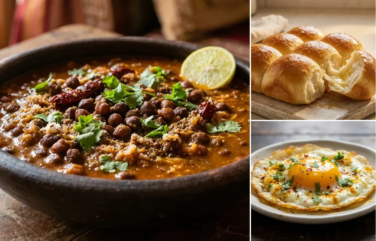 Goan Chana Ros with Ladi Pav and Fried Egg