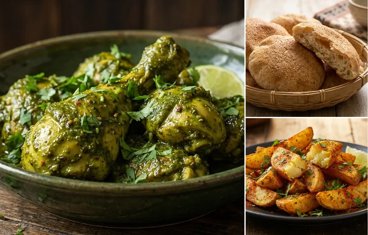 Goan Chicken Cafreal with Goan Poee Bread and Potato Wedges