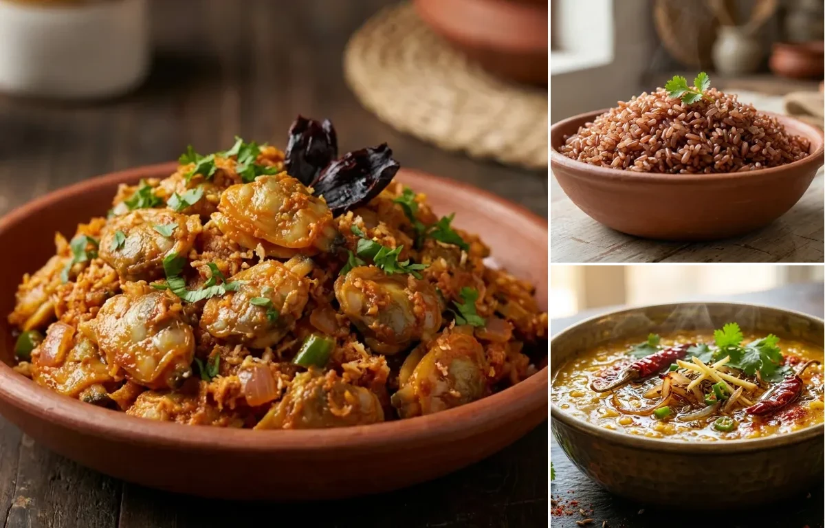Goan Clam Sukhem with Goan Red Rice and Dal Tadka