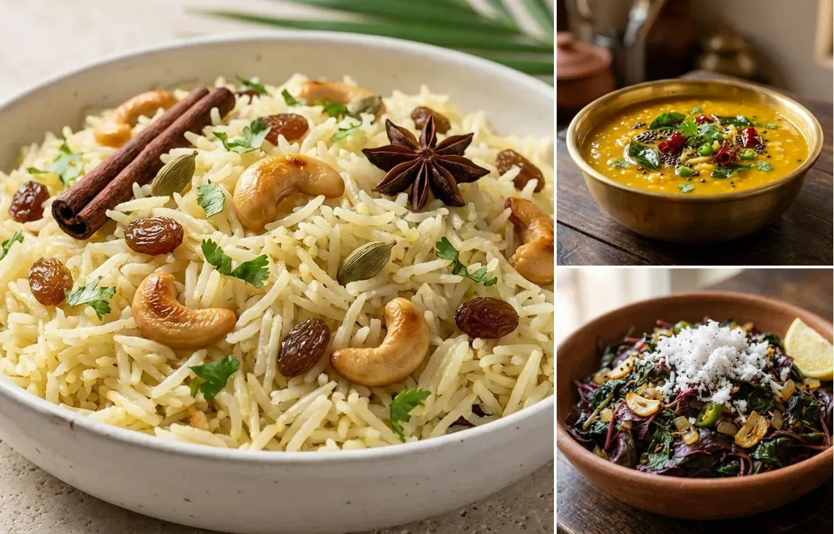Goan Coconut Rice with Dalithoy and Tambdi Bhaji