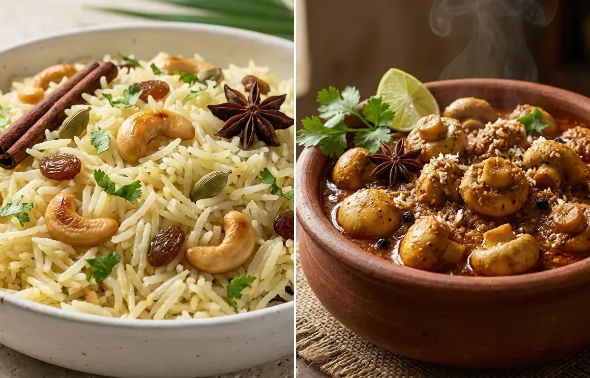 Goan Coconut Rice with Mushroom Xacuti