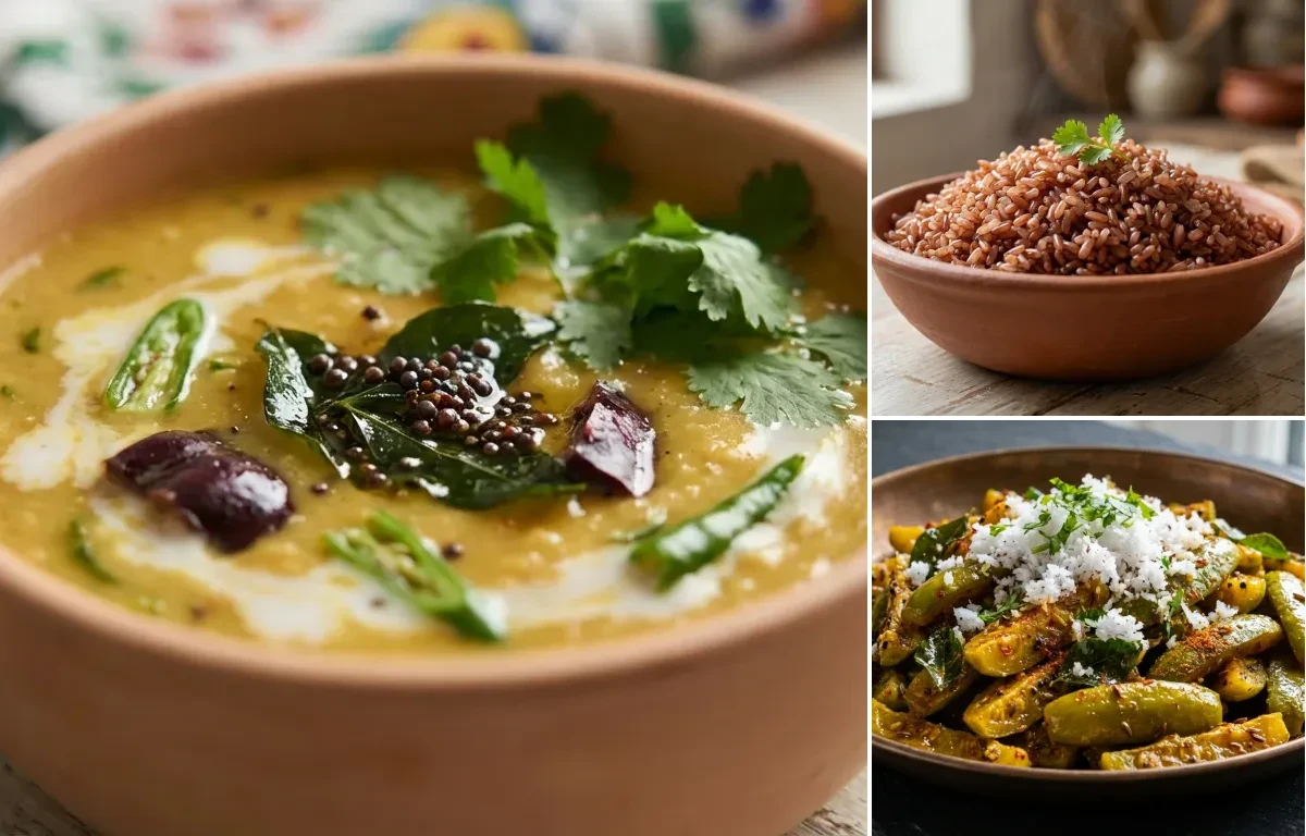 Goan Dal with Goan Red Rice and Tendli Bhaji
