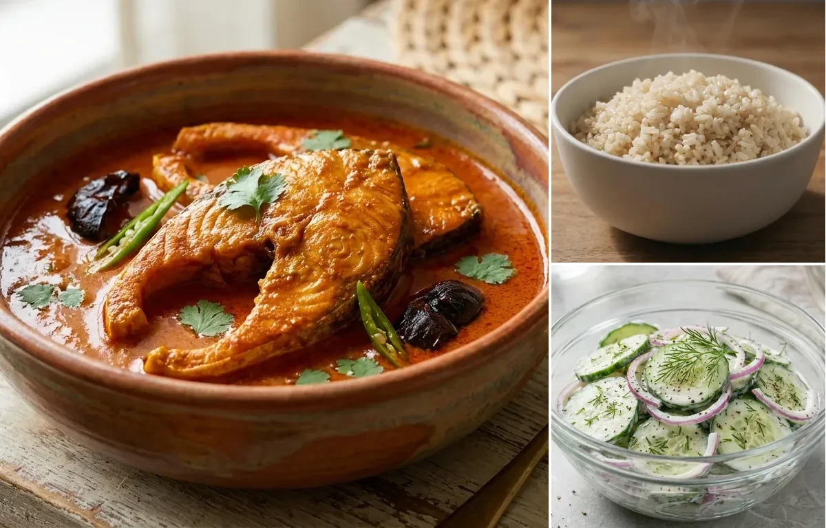 Goan Fish Curry with Brown Rice and Cucumber Salad