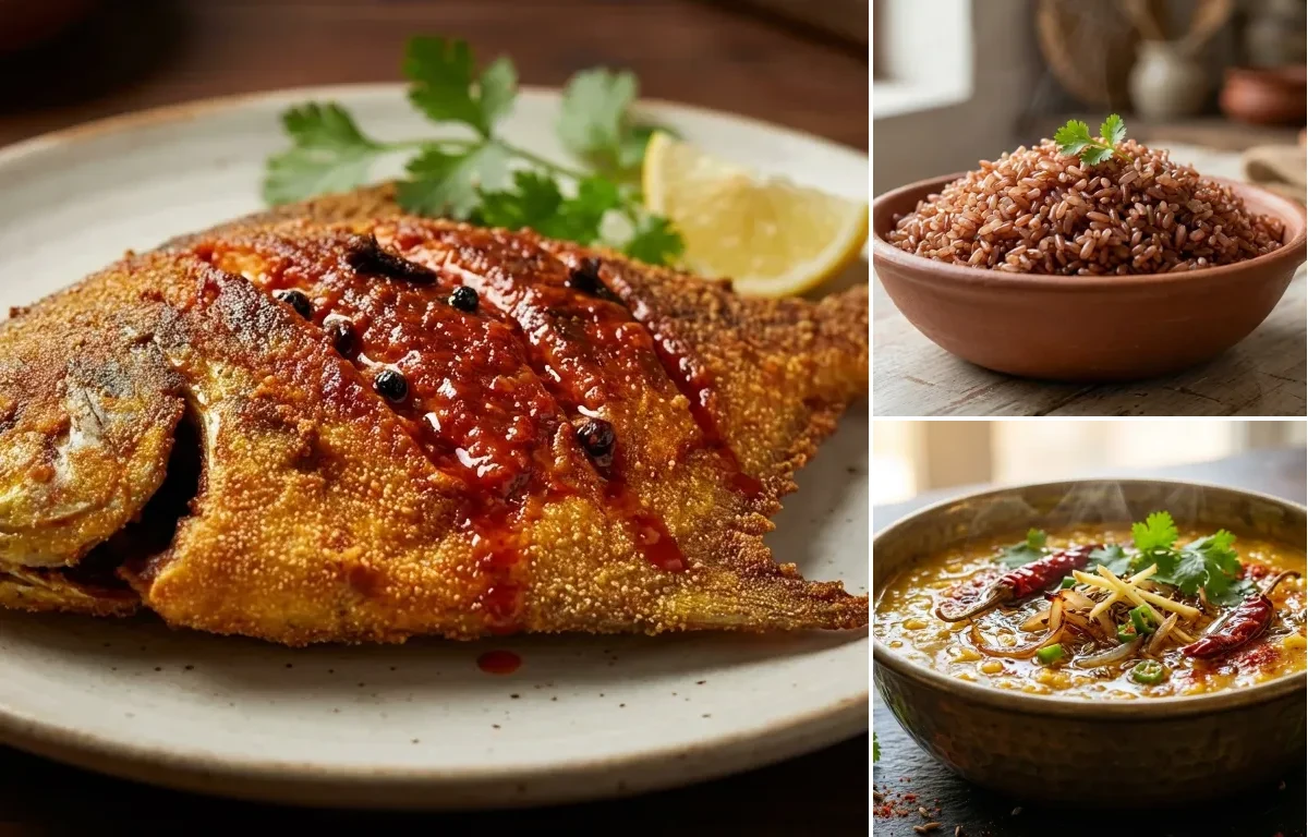Goan Fish Recheado with Goan Red Rice and Dal Tadka