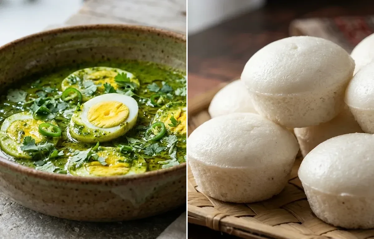 Goan Green Egg Curry with Goan Sannas
