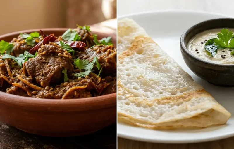 Goan Mutton Sukhem with Neer Dosa