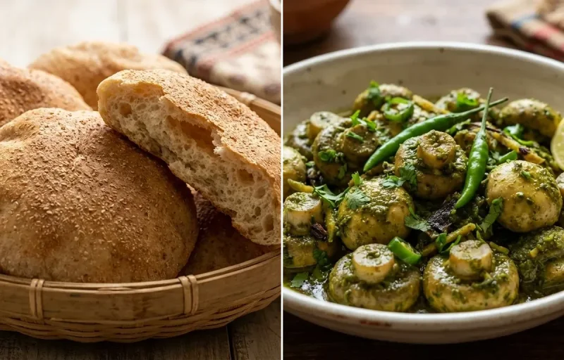 Goan Poee Bread with Mushroom Cafreal