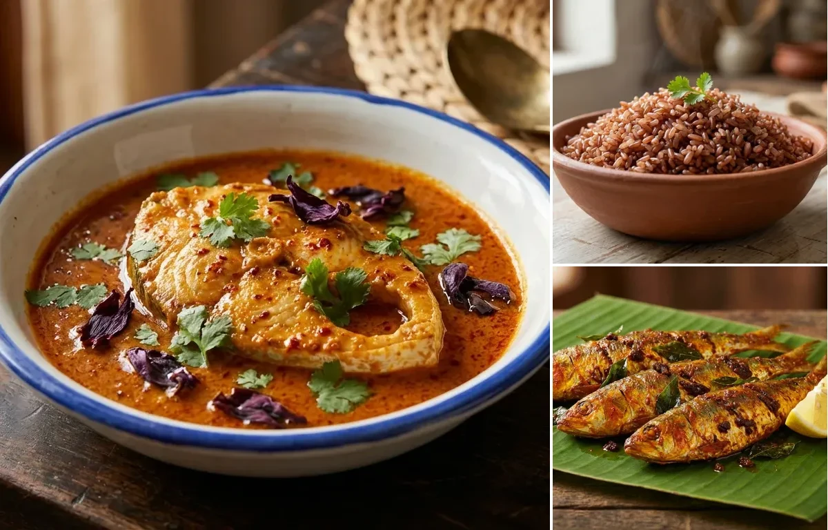 Goan Pomfret Curry with Goan Red Rice and Kerala Fried Sardines