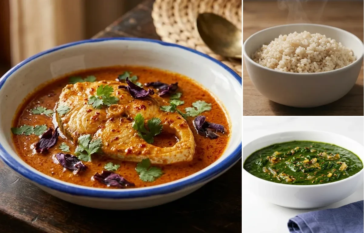 Goan Pomfret Curry with Steamed White Rice with Jeera Palak