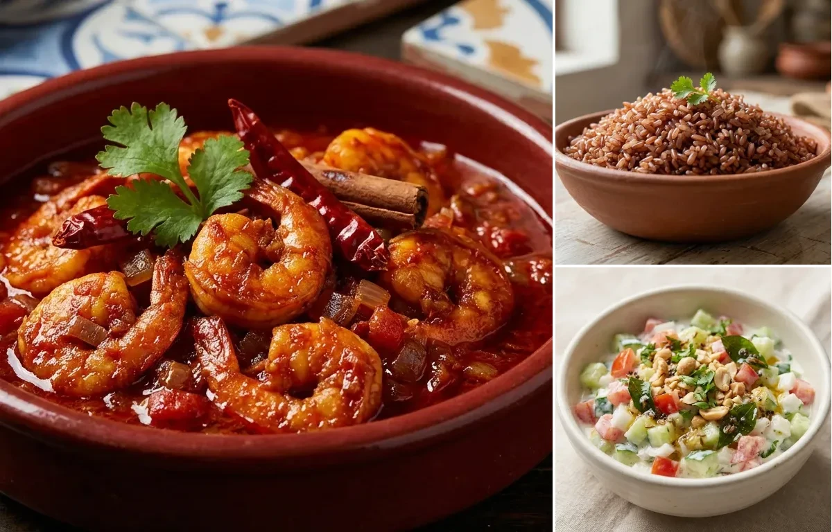 Goan Prawn Balchão with Goan Red Rice and Koshimbir