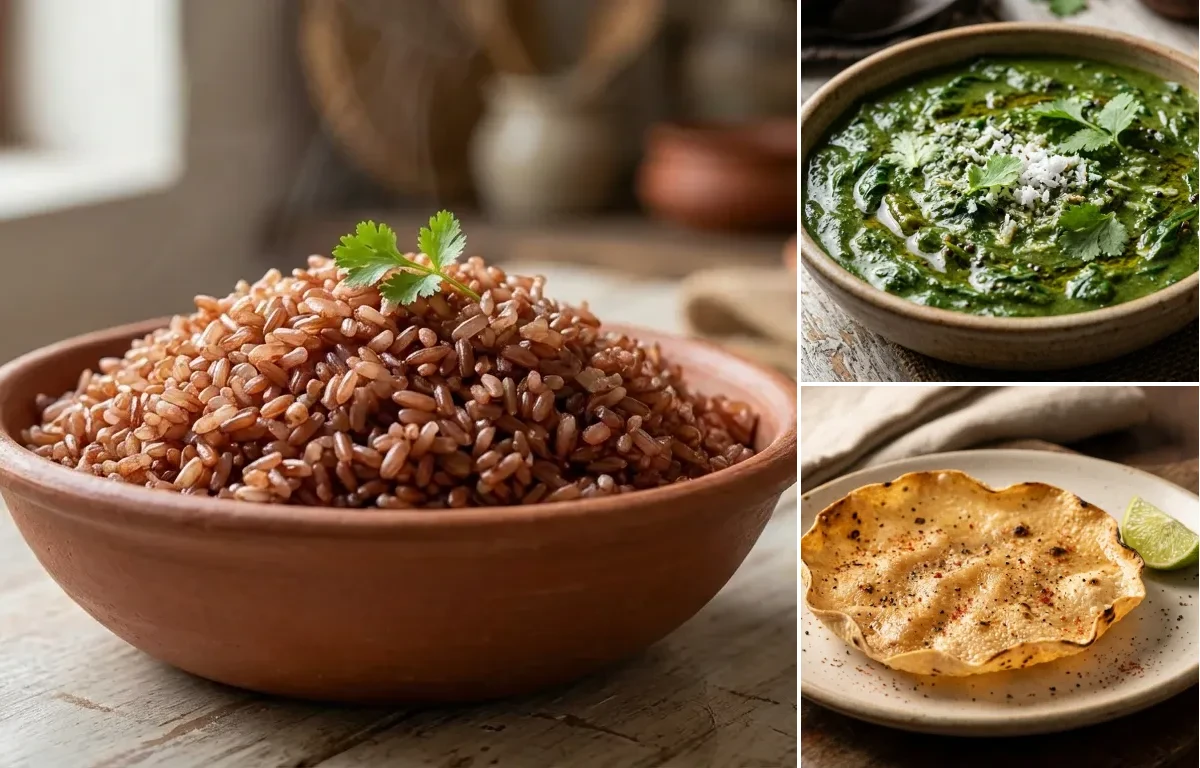 Goan Red Rice with Goan Spinach Curry