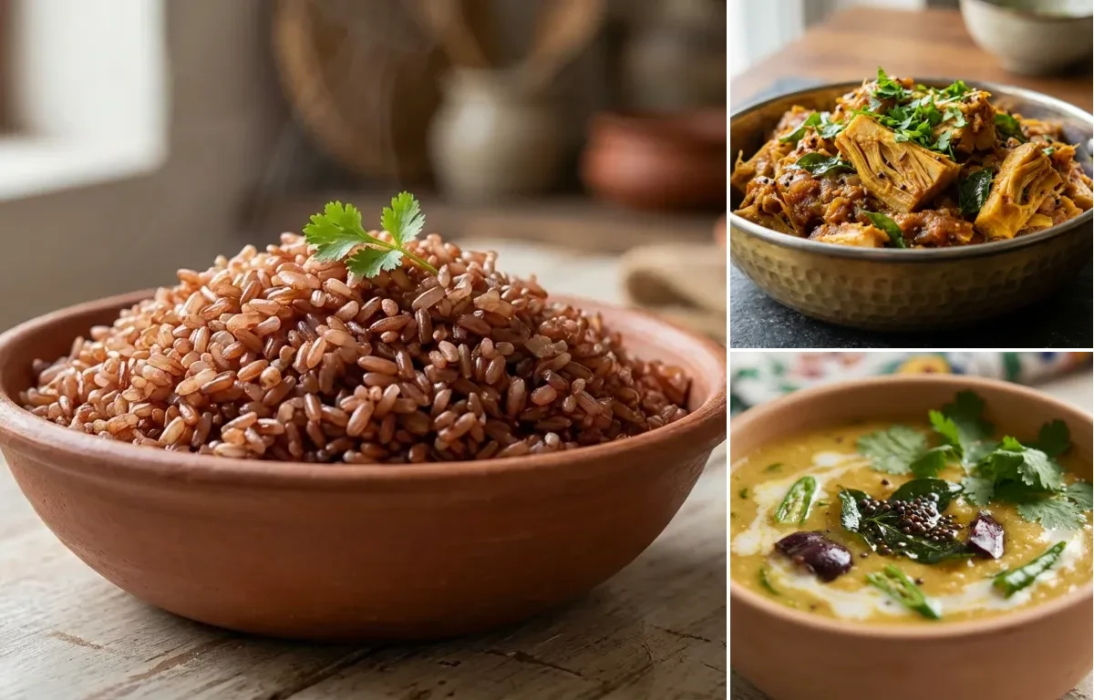 Goan Red Rice with Jackfruit Bhaji and Goan Dal