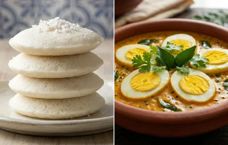 Goan Sanna with Egg Curry with Coconut Milk